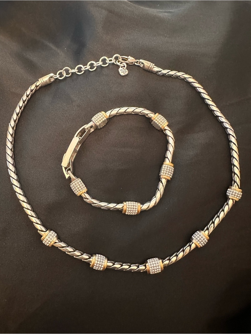 Brighton Two-Tone Silver and Gold Pavé Rope Necklace and Bracelet Set
